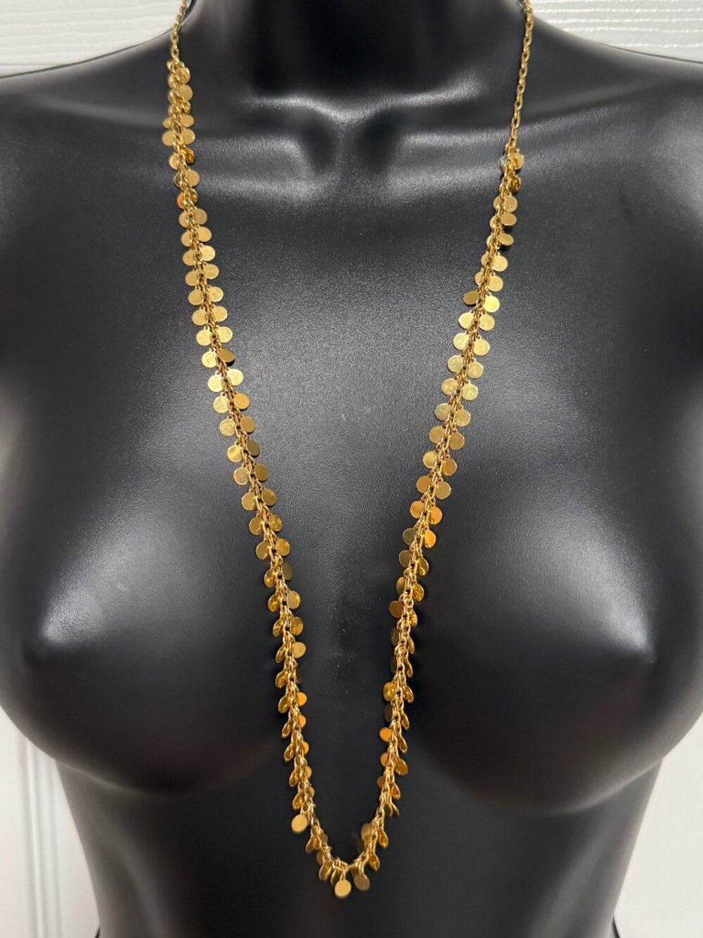 Long Gold Disc Circles Shimmery Chain Necklace